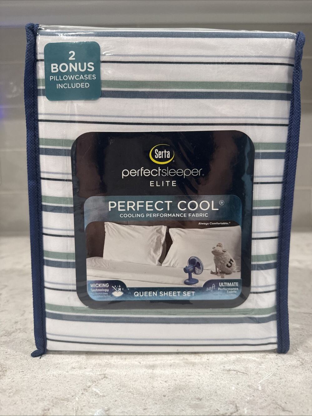 6 Pc Queen STRIPES Serta Perfect Sleeper Elite Prochill Cool Fabric Sheet Set